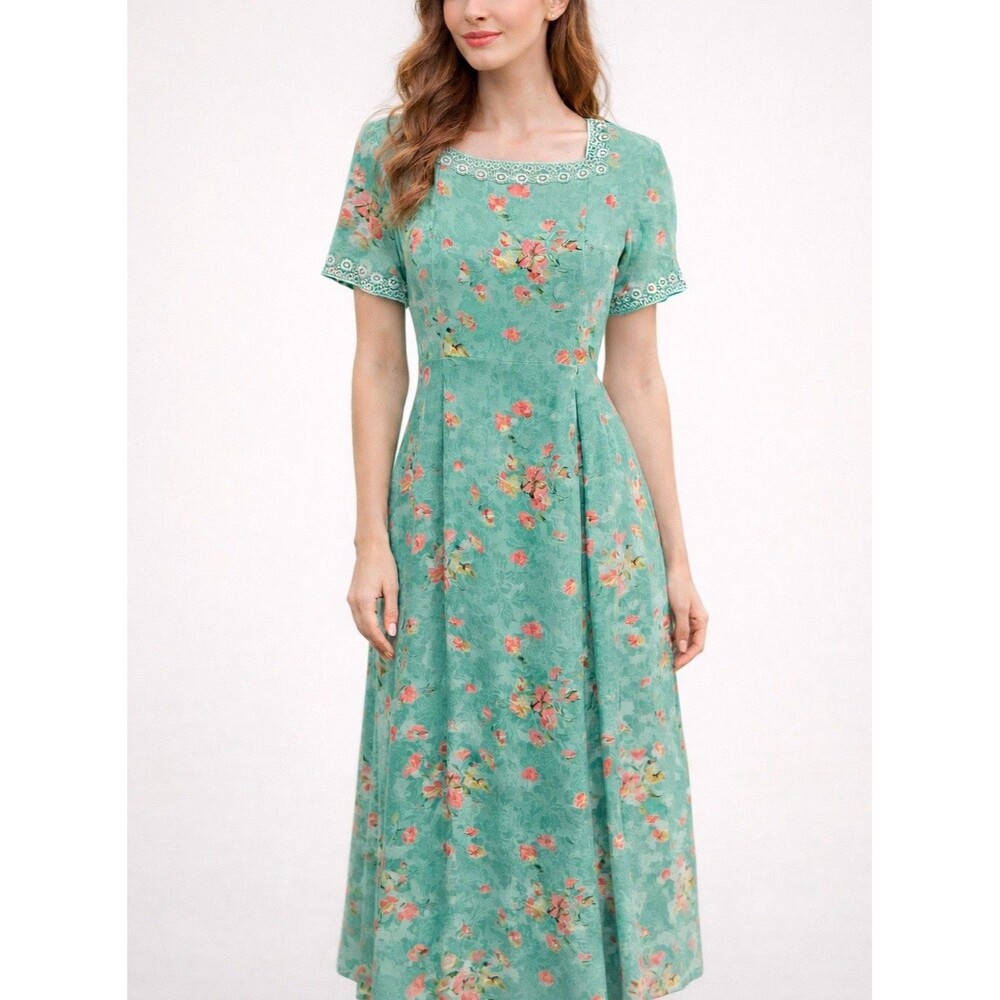 Sarah Elizabeth True Vintage 90’s Dress Floral Midi Size 8 Cottagecore Prairie